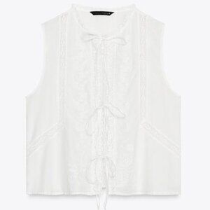 TIE EMBROIDERED TOP - ZARA - Size L -NEW WITH TAGS